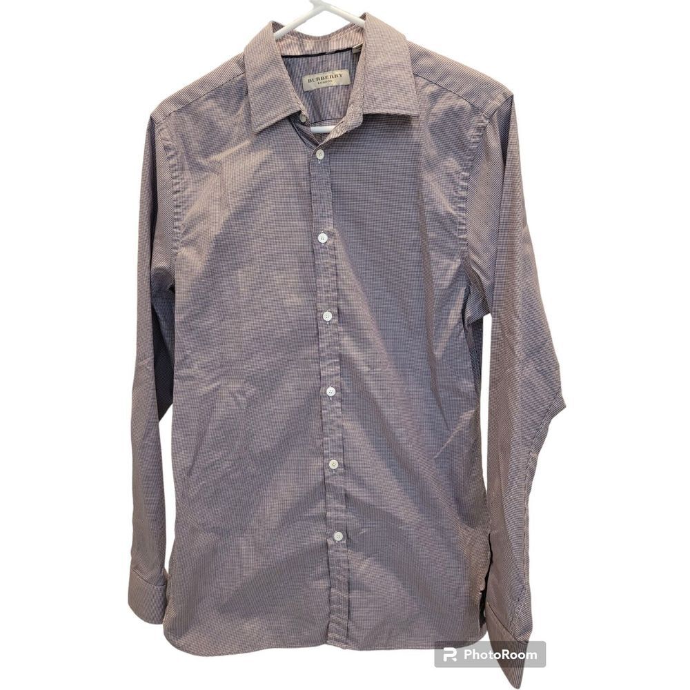 Burberry London Dress Shirt Mens L 15.5 39 Purple Check Long Sleeve Collared